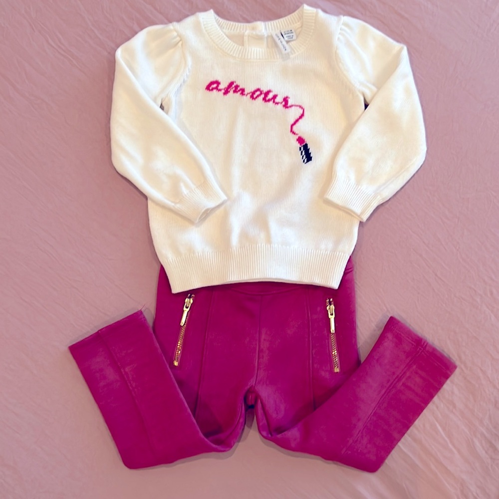 Janie and Jack 12-18 month Amour sweater and suede legging pants